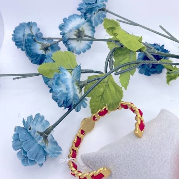 NWOT Tory Burch Gemini Red Leather Cuff Bracelet - Picture 6 of 7